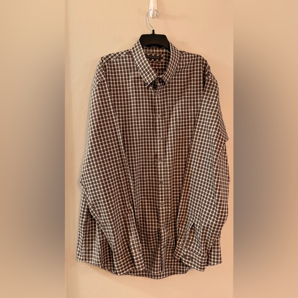 Damon Men's Big & Tall Brown Plaid Collared Button Down Dress Shirt - Size 3XLT